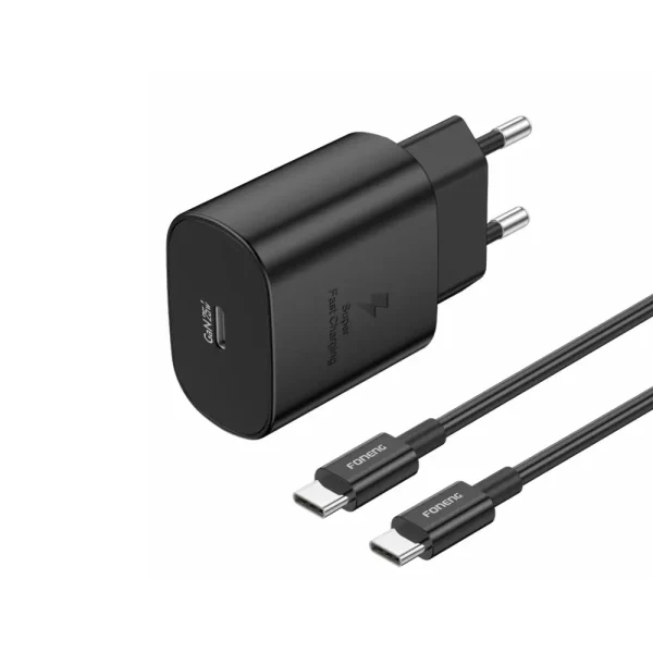 FONENG PD 25W GaN USB-C Wall Charger With Type-C Cable (EU51) Black