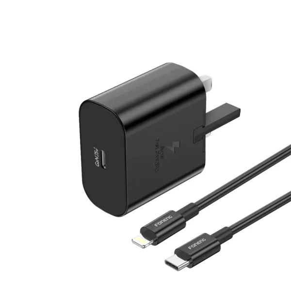 FONENG 25W GaN USB-C Wall Charger With Type-C Cable (UK32) - Black